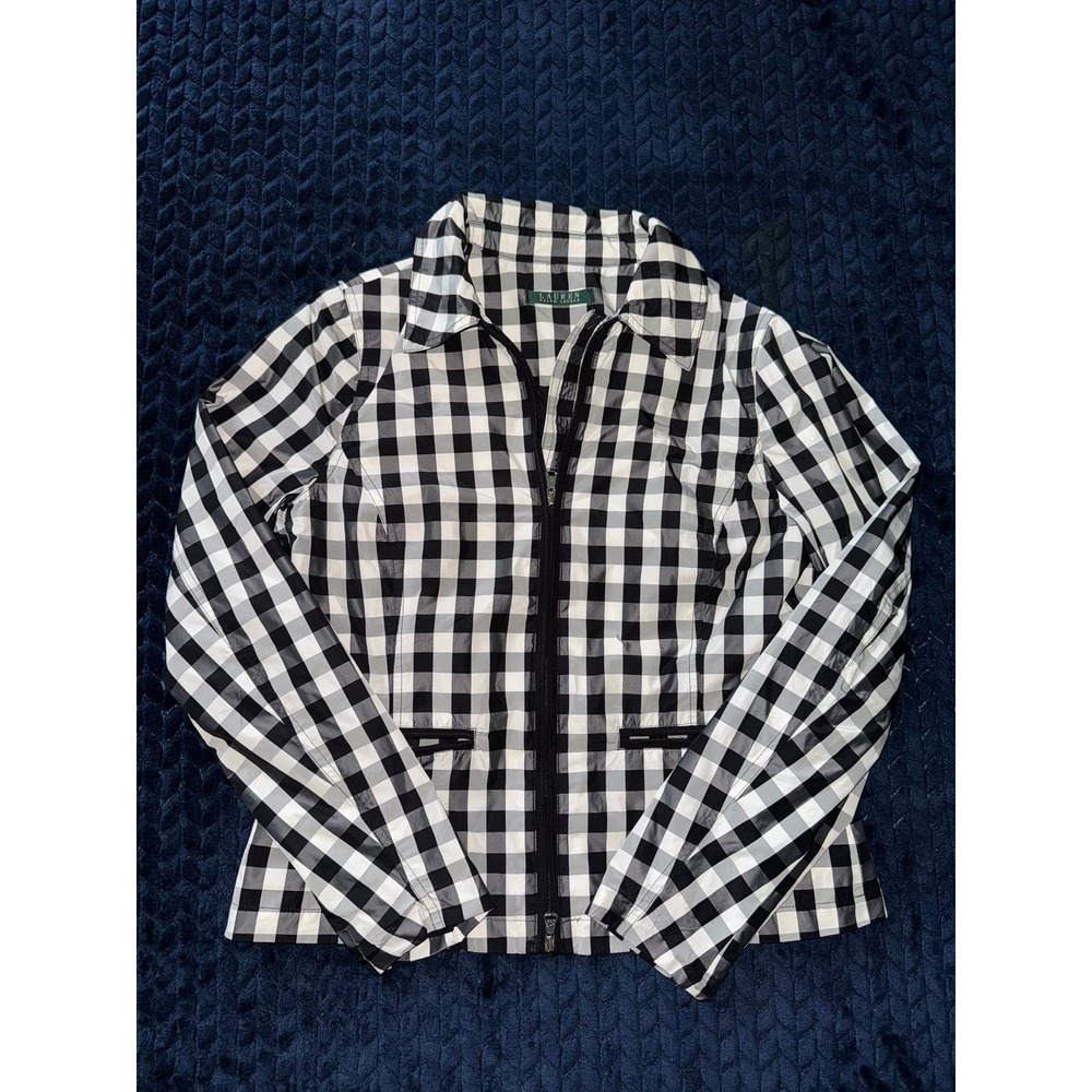 Lauren Ralph Lauren Checkered Vinyl Jacket‎ Full Zip Lightweight Size Small